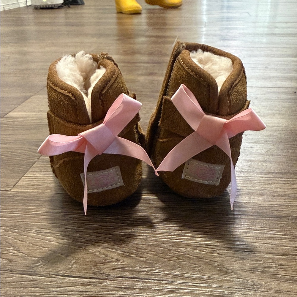 UGG Brown Slippers with Pink Bows